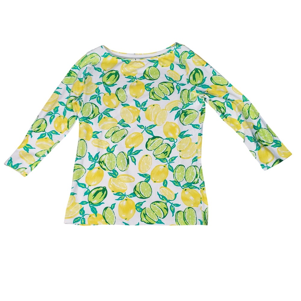 Talbots Womens M Lemon Lime Citrus Print Long Sleeve Cotton Stretch Tee